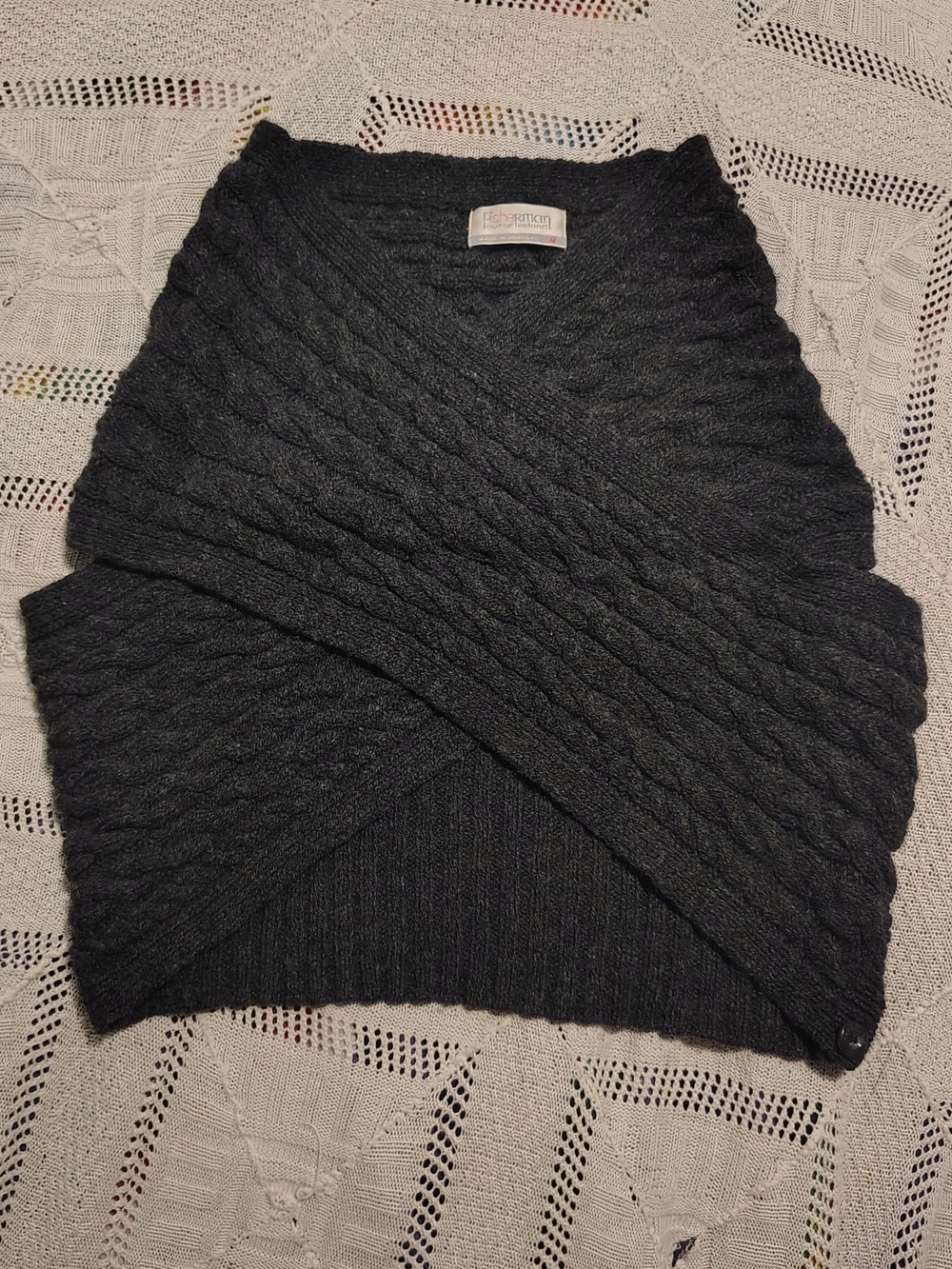 Fisherman Out of Ireland Charcoal Cable Knit Women’s Sweater Wrap Vest